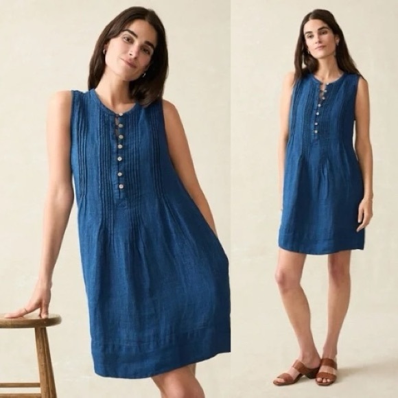 Faherty Isha Basketweave Dress in Indigo Denim Size XS - Picture 1 of 11